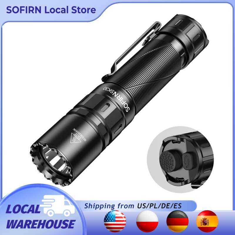 SOFIRN SK30 3000 High Lumen 6000K ไฟฉายยุทธวิธี USB C 21700 ไฟฉายพกพาแบบชาร์จไฟได้พร้อมสวิตช์หางคู่