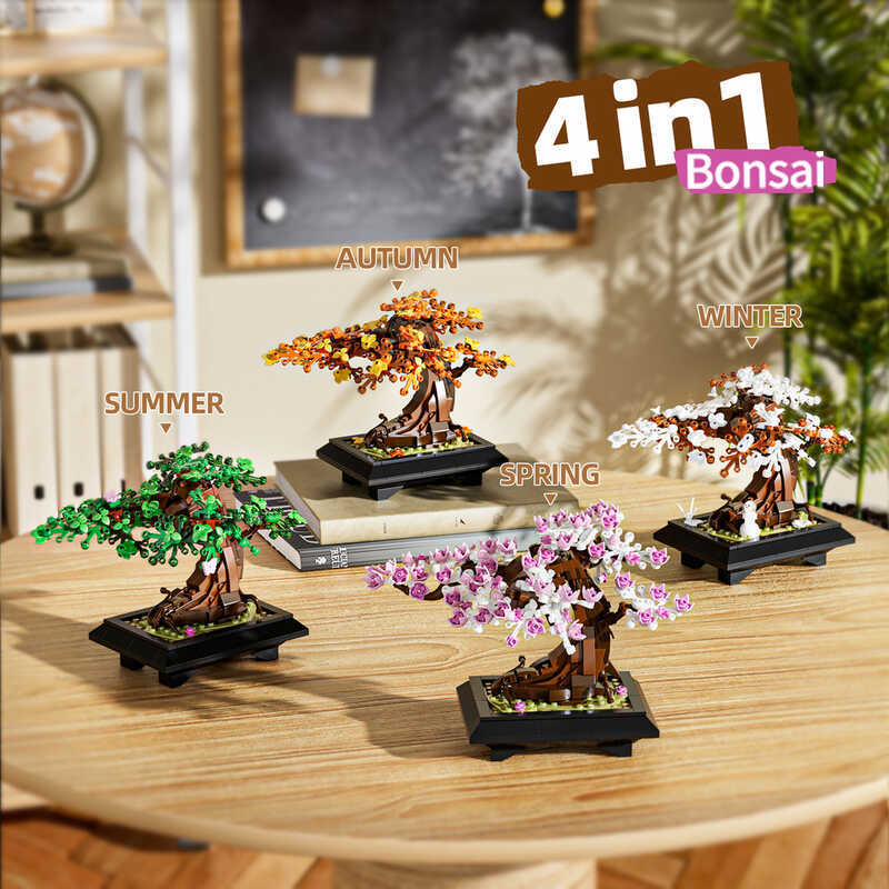 ur Season Flower Tree Bricks Model Spring Summer Autumn Winter Bonsai Tree Home Decoration Building