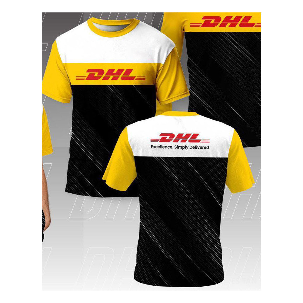 DHL Express DHL เสื้อยืดแขนสั้นสําหรับพนักงานจัดส่ง Breathable Moisture Wicking Delivery Staff Quick
