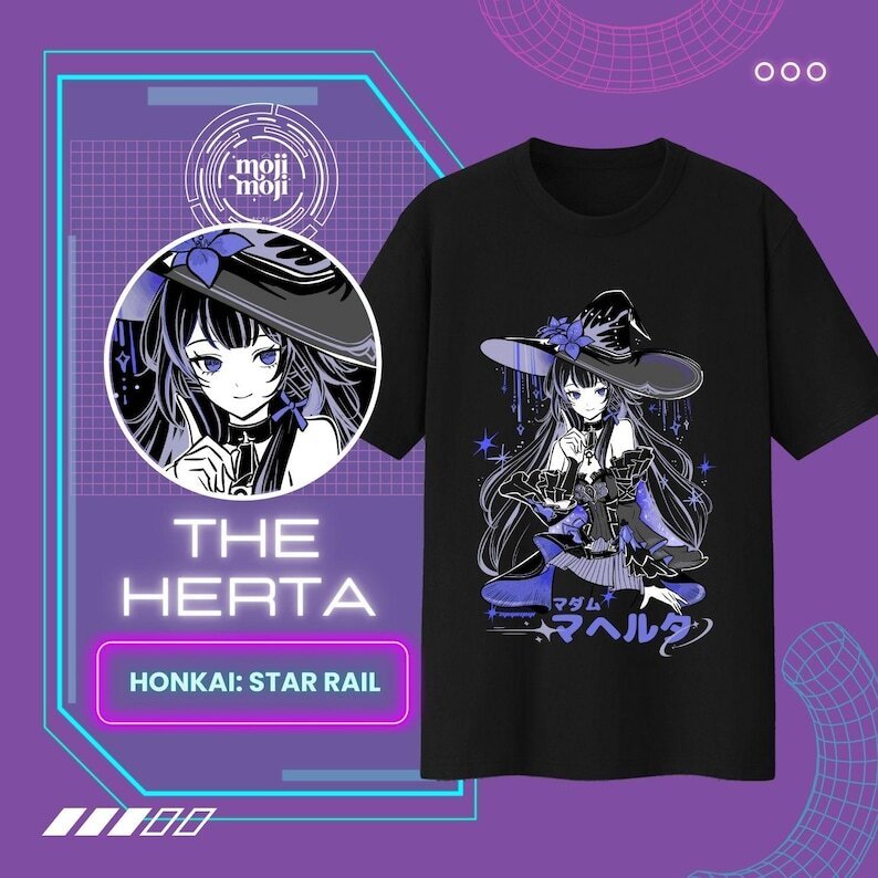 Herta Honkai Star Rail เสื้อ Honkai: Star Rail เสื้อยืด Herta Merch Herta Fan Art Merch Gamer เสื้อข