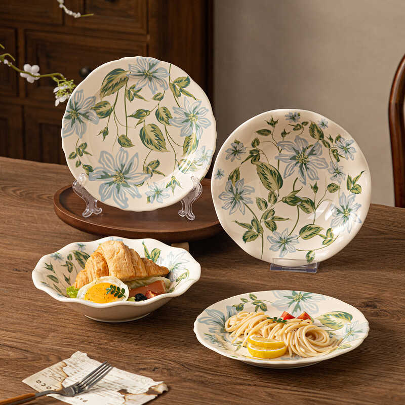 [] Blue Blue Blue Memories Ceramic High-value Set Underglaze Color Plate Plate Tableware Set Fish Pl