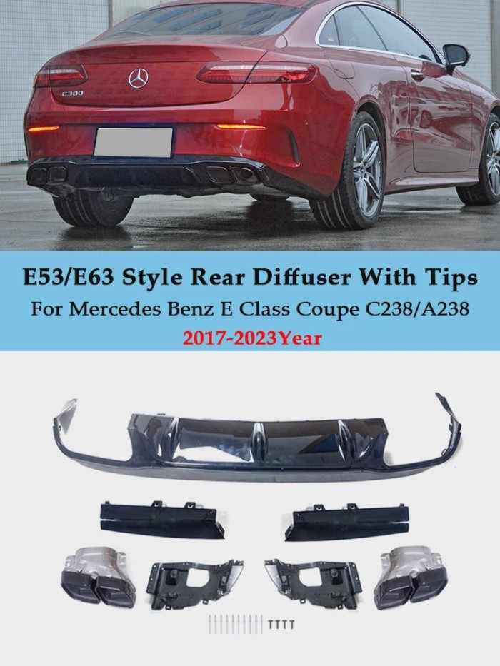 E63 E53 Look Style Rear Bumper Lip Diffuser Spoiler With Exhaust Tips For Benz E Coupe C238 E300 Sp