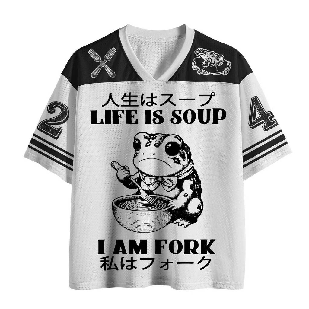 Y2K Life Is Soup I Am Jersey Fork Frog เสื้อยืดเด็ก 3D พิมพ์ V คอ Unisex แขนสั้น Harajuku Street สวม
