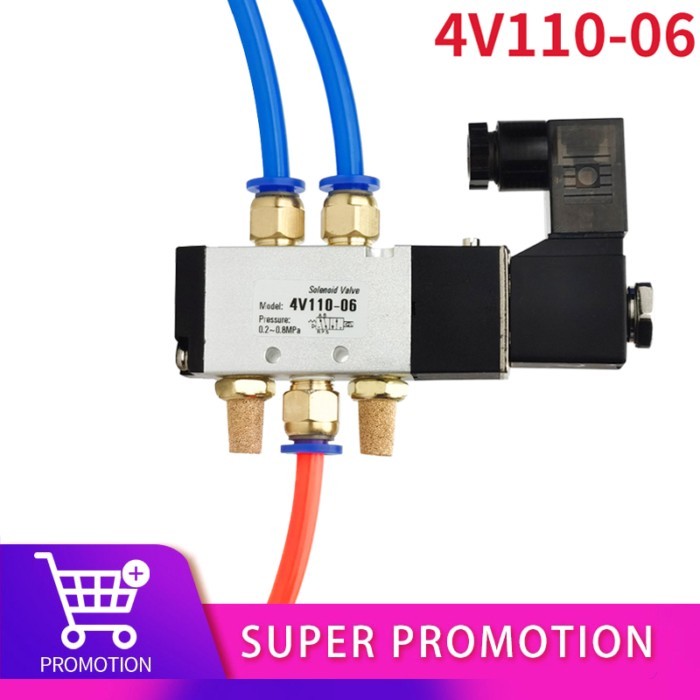 4V110-06 5 Way 2 Position 1/8" Pneumatic Solenoid Valve DC 24V DC 12V AC 110V AC220V with 4mm 6mm 8