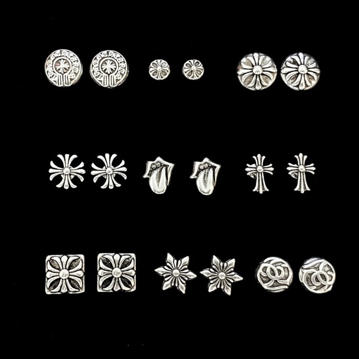 Chrome Hearts ต่างหู Chrome Hearts อินเทรนด์สําหรับคู่รักชายและหญิงสไตล์เดียวกันแฟชั่นย้อนยุคบุคลิกภ
