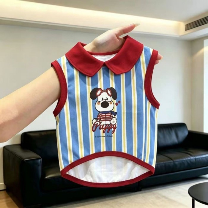 [สินค้าสัตว์เลี้ยงน่ารัก] แมวหล่อบางการ์ตูนลายเสื้อยืดสัตว์เลี้ยงเสื้อผ้าฤดูร้อน