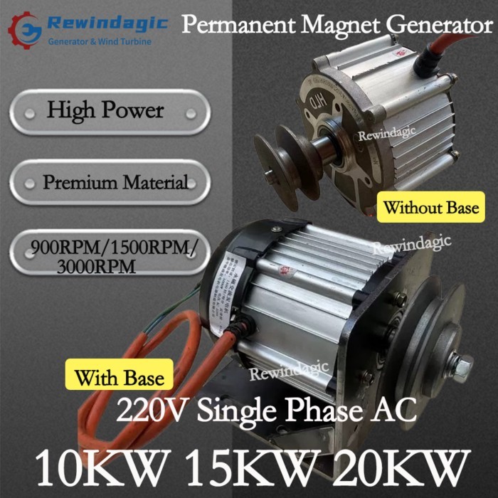 High RPM10KW 20000W Permanent Magnet Brushless Generator 3000RPM 1500RPM 220V Single Phase Alternat