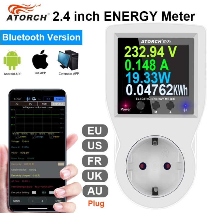 AC85V-265V Digital Power Wattmeter Electricity Consumption Kwh Energy Meter Watt Wattage Meter EU U
