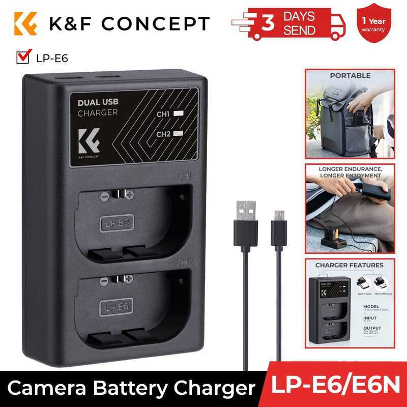 K&F Concept LP-E6/LP-E6N/LP-E6NH แบตเตอรี่ Dl Slot Quick Charger สําหรับ Canon R5 R6 R EOS Mark IV ก