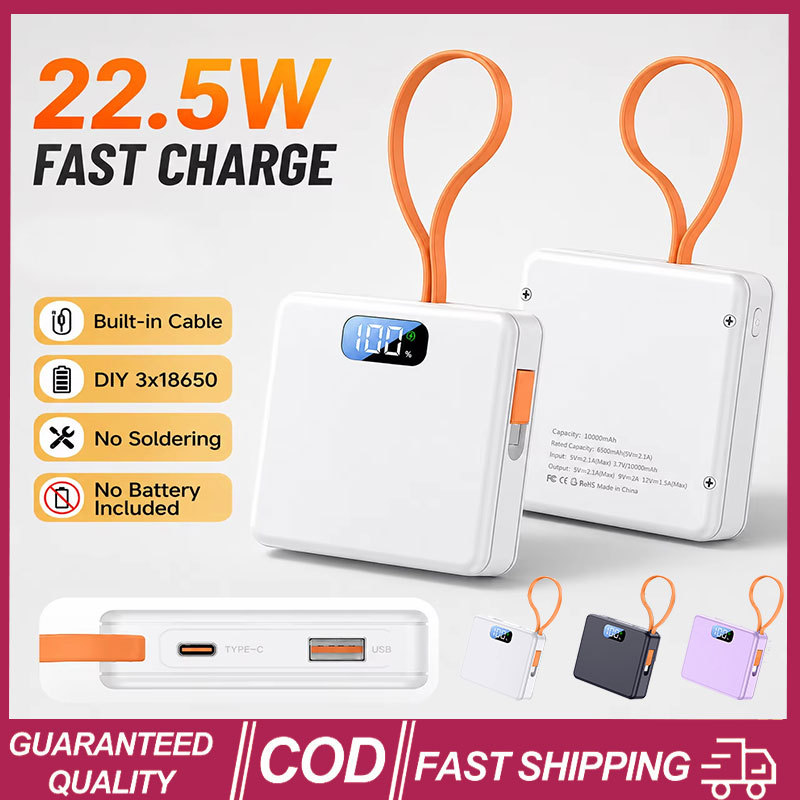 (มาใหม่)22.5W Fast Charging Power Bank Shell, 4x18650 Battery Case พร้อมสาย Type-C ในตัว USB QC3.0 P