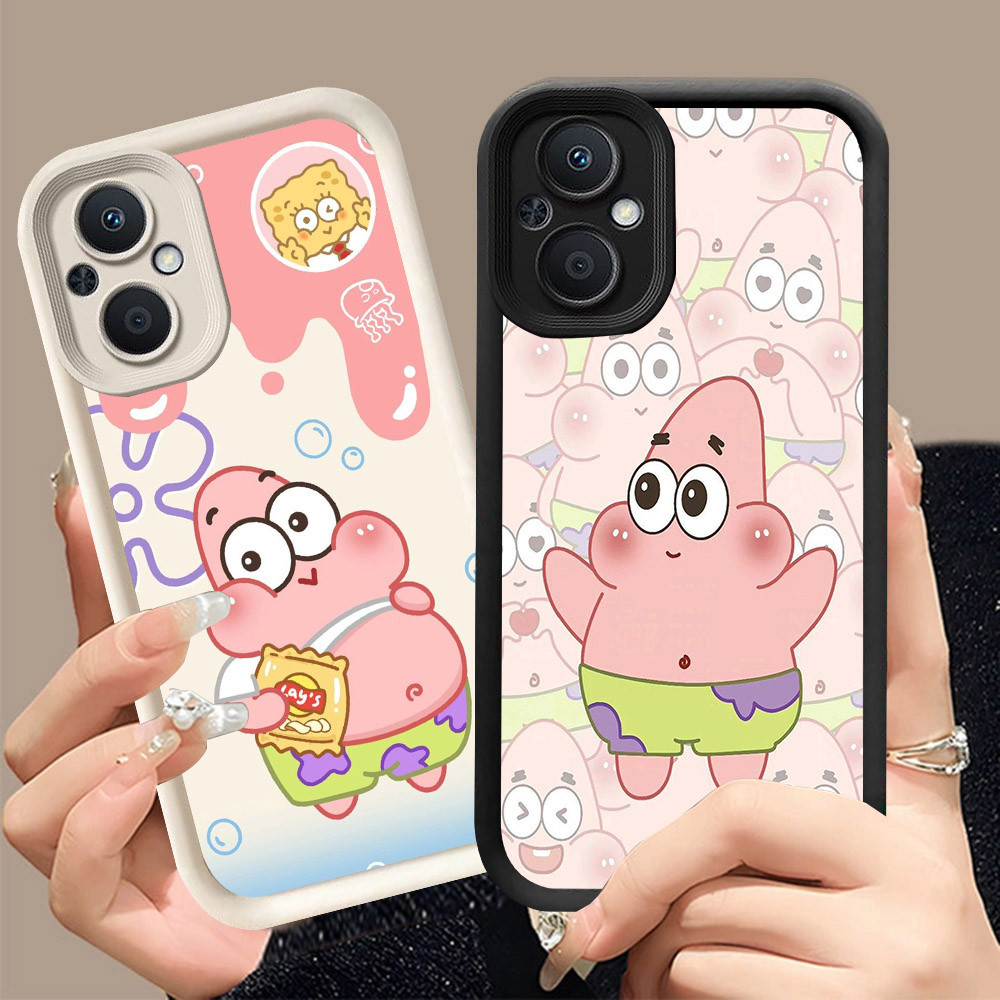 Q-5 SpongeBob ขาวดำเคสโทรศัพท์หรับ OPPO Reno A96 8 8Z A76 7 A36 7Z Lite Pro 5G ปกสีชมพู