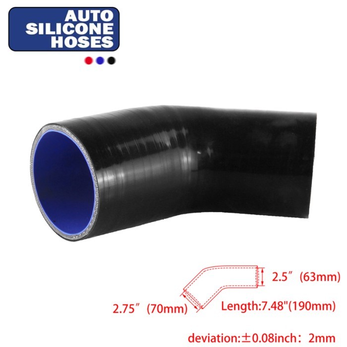 Universal 3-Ply 45 Degree Elbow Coupler Silicone Hose ID 63mm to 70mm 2.5in to 2.75in