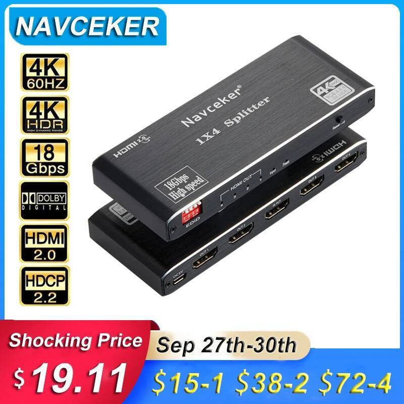 ใหม่ 2026 Best HDMI Splitter 1x2 HDMI 2.0 Splitter 4K HDMI Video Audio Splitter รองรับ 3D HDR 4K 60H