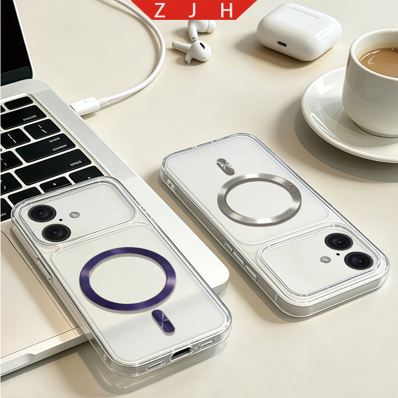 เหมาะสําหรับเคสโทรศัพท์ iphone 17 ดีไซน์ใหม่หางแม่เหล็กวงกลมโปร่งใสหน้าต่างขนาดใหญ่กันกระแทก softcas