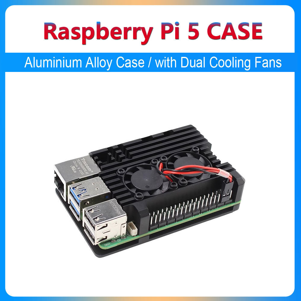 เคสอลูมิเนียม Raspberry Pi 5 พร้อมพัดลมระบายความร้อนคู่ฮีทซิงค์โลหะ Active Cooling Enclosure สําหรับ