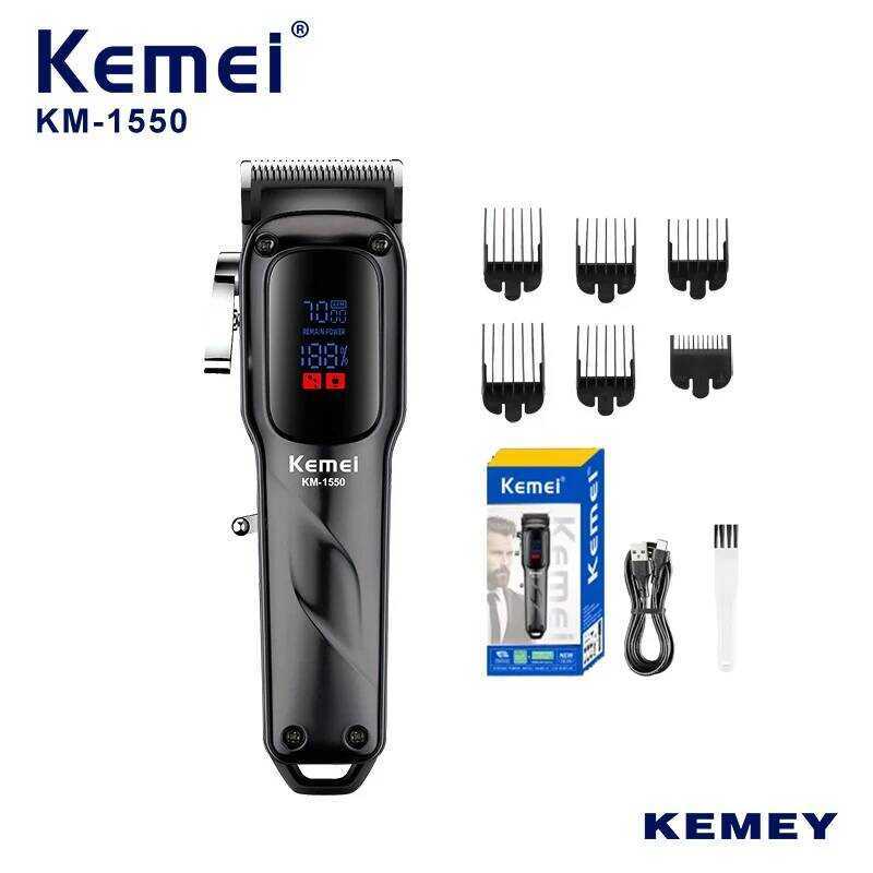 Kemei Professional ต่อสําหรับผู้ชาย 7000 RPM Trimmer พร้อมจอแสดงผล LED ไร้สาย USB ตัดผม hine KM-1550