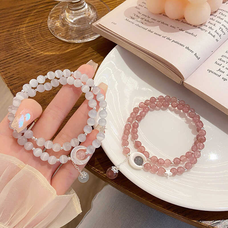 Moon Shadow River~Super Fairy Sweet Fresh i ns Strawberry Crystal Double Circle Bright Bracelet Prin