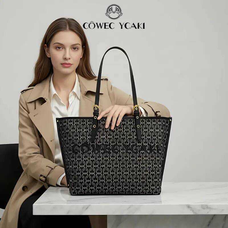 [Cywe 003]Côwec YCAKI กระเป๋าโท้ท Jacquard CYWE ความจุมาก ขนาด 27.5X32x14 ซม. สายสะพายไหล่สะดวกสบาย 