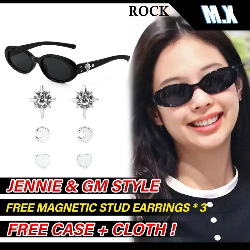 แว่นกันแดด ต่างหูแม่เหล็ก MX Studio-Rock JENNIE Y2k แว่นกันแดดตาแมว ป้องกันรังสียูวี Unisex เหมาะสำห