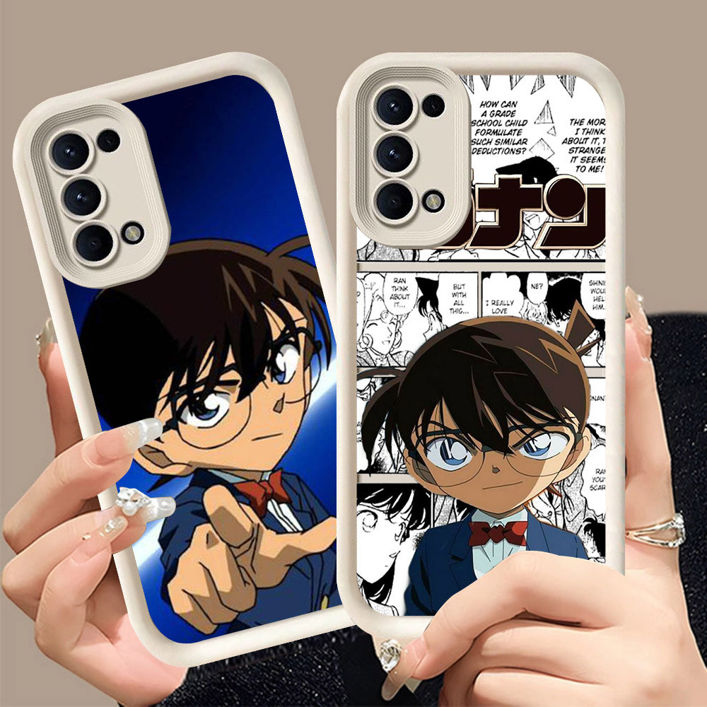 Q-22 Detective Conan ขาวดำเคสโทรศัพท์หรับ OPPO Reno 5F 5 4F Iite 4 5Z Lite 5G ปกสีชมพู