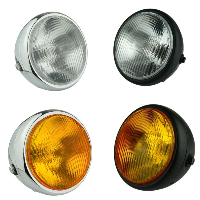 6.5" Universal Side Mount Retro Headlight Lamp Round 60/55w H4 Bulb Side Mount Lamp Halogen Motorcy