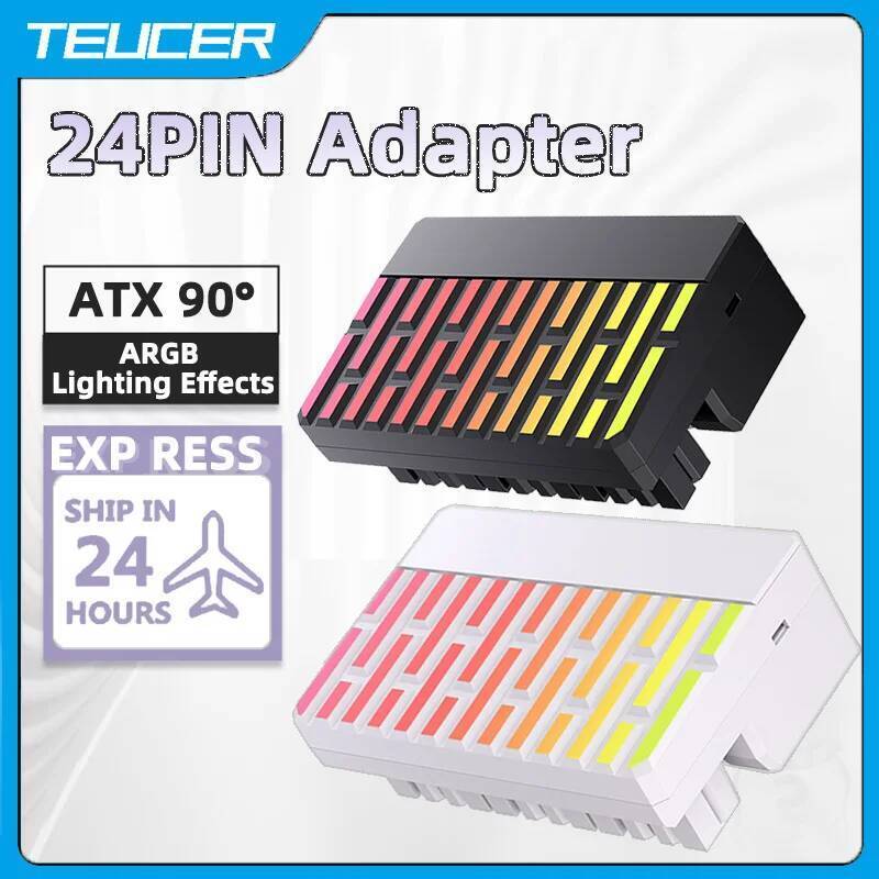 TEUCER 24P-5 ATX 24-pin 90 องศา 5V 3 Pin ARGB 24Pin หญิงชาย 90 องศาอะแดปเตอร์ DIY สําหรับเดสก์ท็อป P