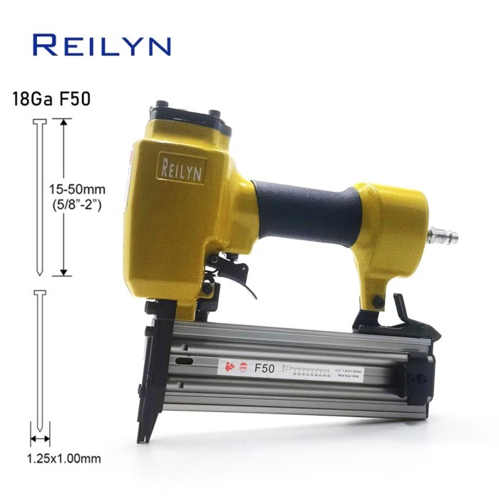 REILYN 18GA Air Brad Nailer F50 Pneumatic Finish Stapler 15-50mm Straight Nail Gun for Cork Framing