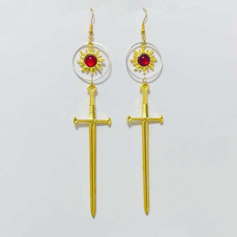Junyu การค้าต่างประเทศ Retro Dark Gothic Golden Sun Sword ต่างหูที่ไม่ซ้ําใคร