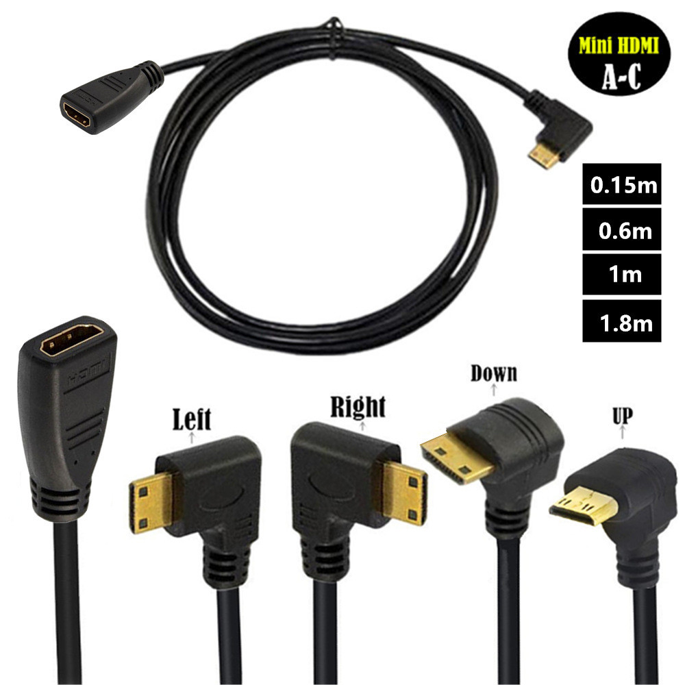 สายวิดีโอ hdmi Bend 90°Mini HDMI Male to HDMI Female Mini HDMI 90° สายแปลงวิดีโอมุม