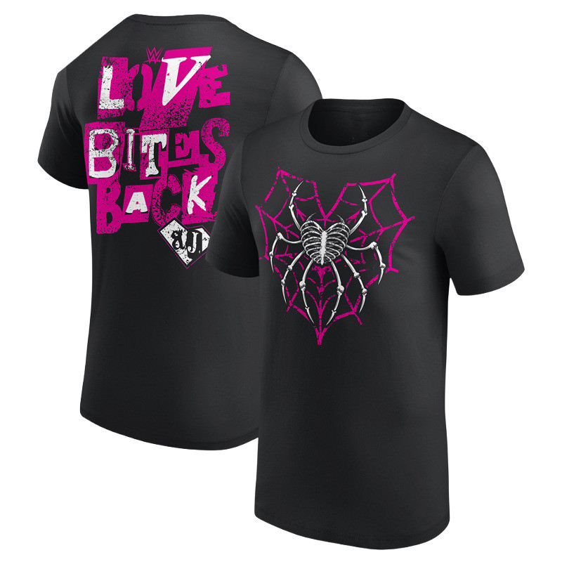 สีดํา AJ Lee Love Bites กลับพิมพ์แฟชั่นลําลองเสื้อยืดผ้าฝ้ายผู้ชายคุณภาพสูง Y2K ขนาดใหญ่