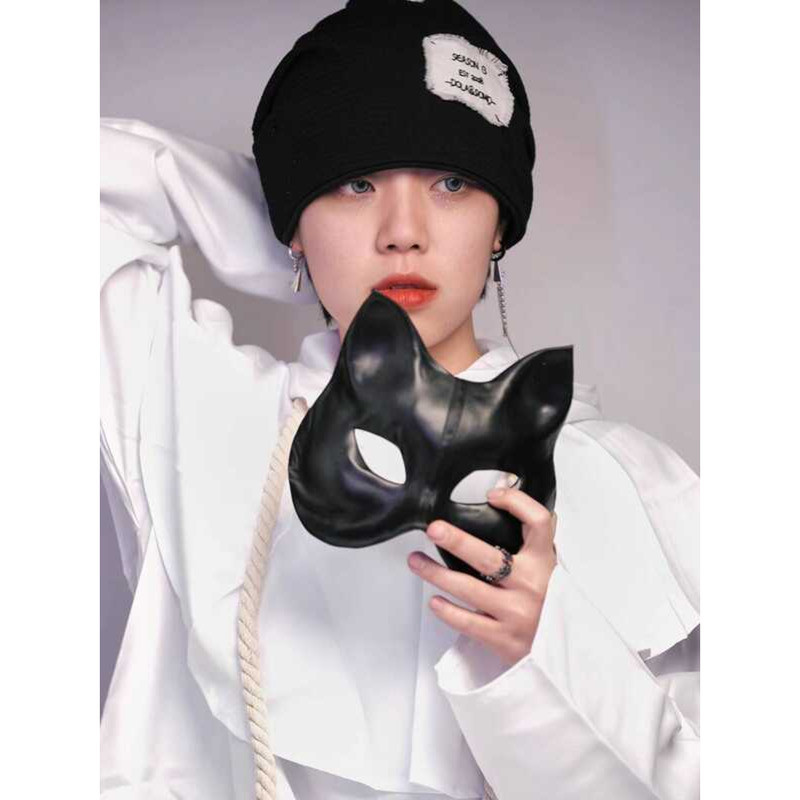 Dovetail Black pu Cat Mask Pure Punk Dark Series Girl Mask Girl Full Face Fox ฮาโลวีน