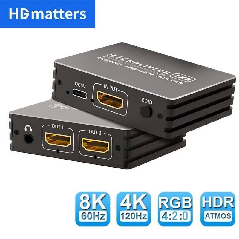 HDMI 2.1 Splitter 4K 120Hz 8K HDMI Splitter 1 ใน 2 ออกสําหรับ Xbox Series X/S PS5 8K HDTV HDMI 2.1 A