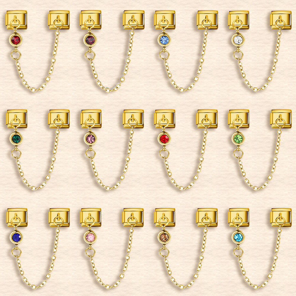 สร้อยข้อมือเกิดสโตนขนาด 9 มม.สแตนเลสอิตาเลียนพร้อมลิ้งค์ charm และคริสตัล CZ หลากสี สำหรับทำเอง