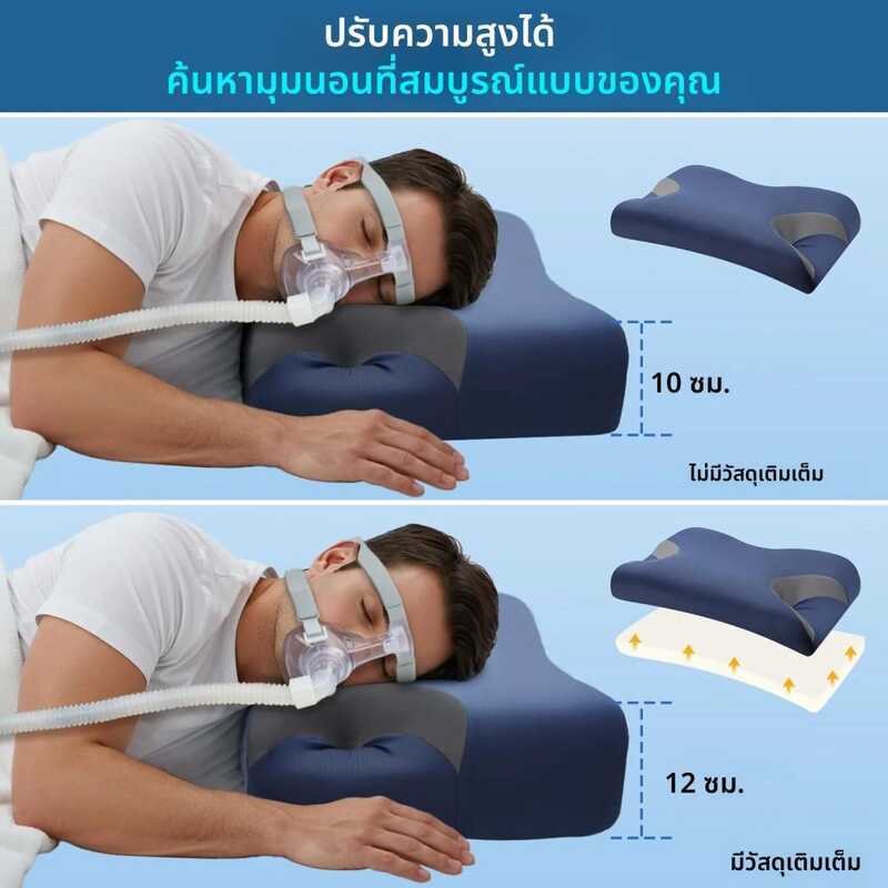 W หมอนรองคอเมมโมรี่โฟม CPAP พร้อมปลอกหมอนเย็นสำหรับผู้นอนตะแคง ช่วยคอและไหล่ เพิ่มคุณภาพการนอนหลับ