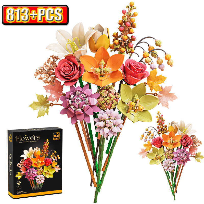 s Building Blocks Set Botanical Collection Rose Bouquet Bricks Puzzle Hobbies Girl's Flower Holiday