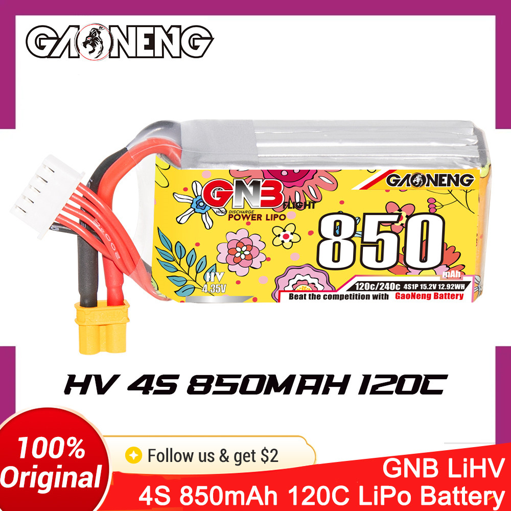GAONENG 850mAh 4S GNB LiHV 15.2V 120C XT30 LiPo แบตเตอรี่สําหรับ 2.5 ถึง 4 นิ้ว FPV Brushless Drones