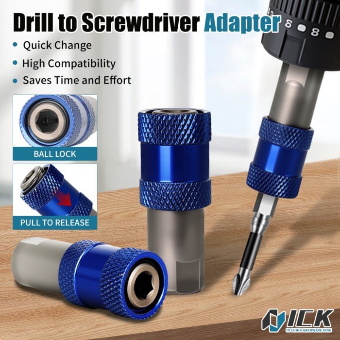 Drill to Screwdriver Adapter M10 Thread Quick Change Knurled Grip Ball Lock 1/4 Hex Shank Universal