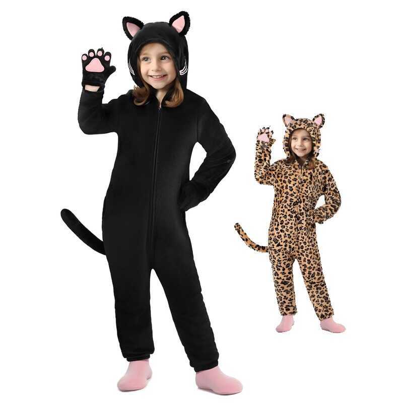 W Hot Sale Black Cat Leopard Cat Cosplay Costume Anime Pajamas Animal Onesies Kigurumi Christmas Ha