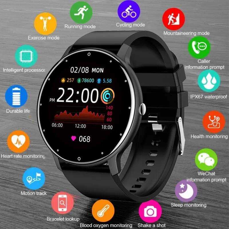 ZL02 สมาร์ทวอท์ชหน้าจอสัมผัสเต็มรูปแบบกีฬา Fiess Tracker IP68 กันน้ําบลูทูธโทร Smartwatch สําหรับผู้