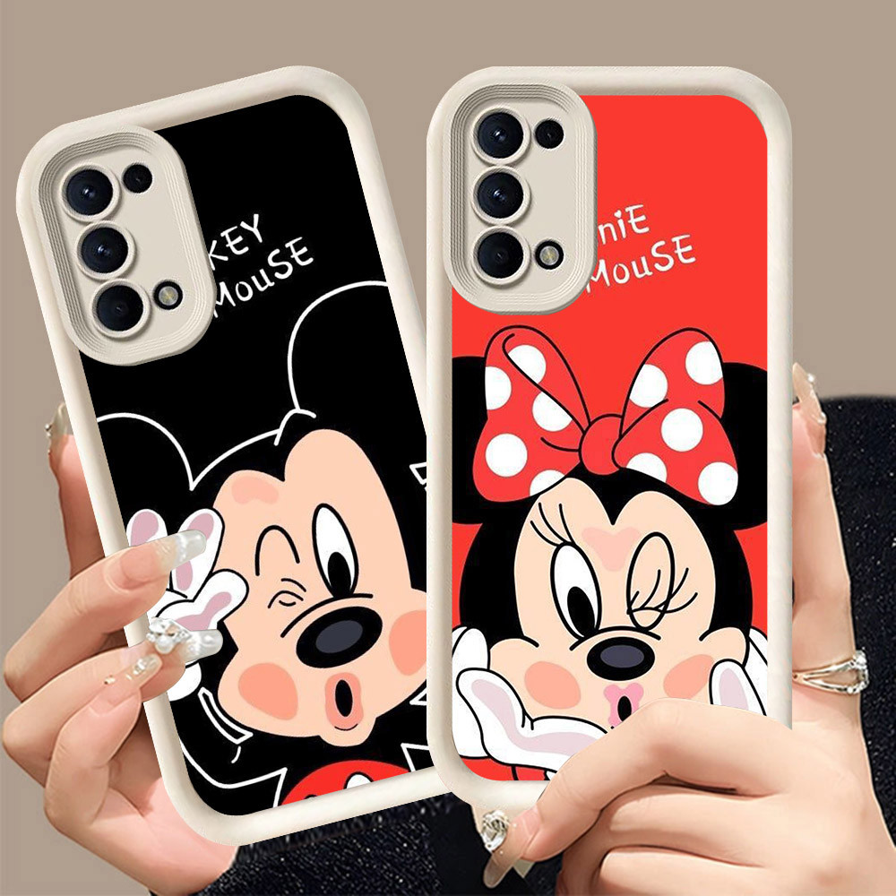 Q-15 Mic_key ขาวดำเคสโทรศัพท์หรับ OPPO Reno 5F 5 4F Iite 4 5Z Lite 5G ปกสีชมพู