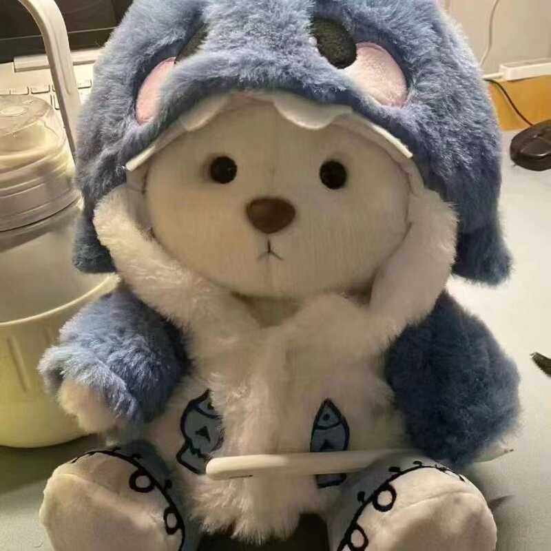 30 ซม. Shark Bear Hooded Plush Cross-Dressing ตุ๊กตาตุ๊กตา Lena Bear Cross-Dressing ตุ๊กตา