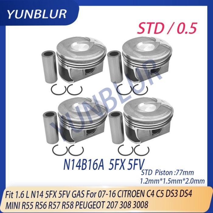 STD / 0.5 Piston & Ring Kit Fit 1.6 L N14 5FX 5FV GAS For 07-16 CITROEN C4 C5 DS3 DS4 MINI R55 R56