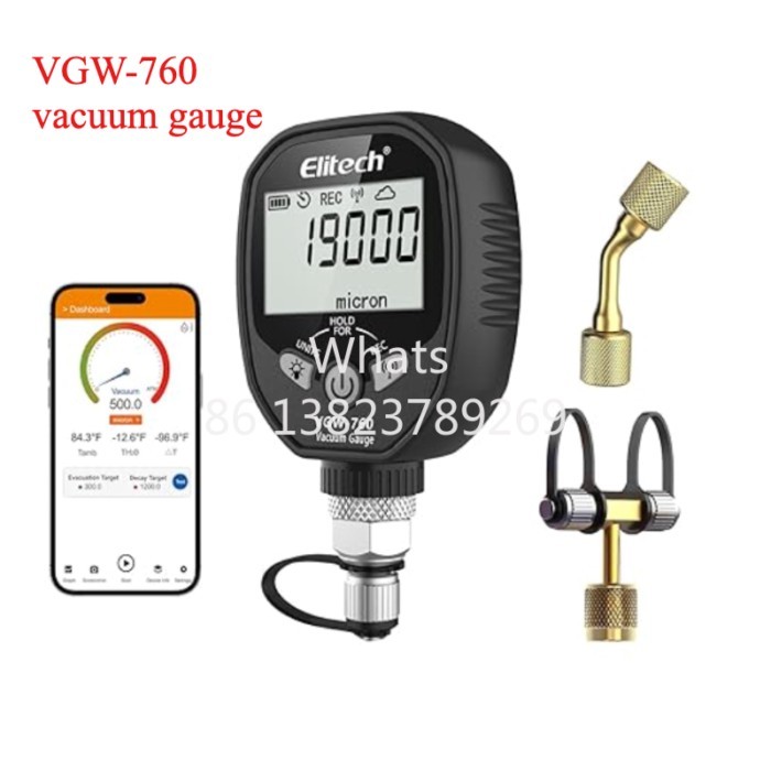 Elitech 0-19000 Micron HVAC Wireless Digital Vacuum Gauge 1/4\" SAE Refrigerant VGW-760 for Air Con
