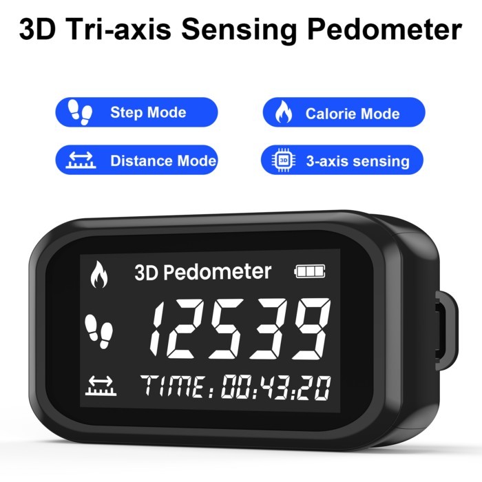 3D Pedometer for Walking Accurate Step Tracker with Clip Lanyard No Bluetooth App Required Calorie