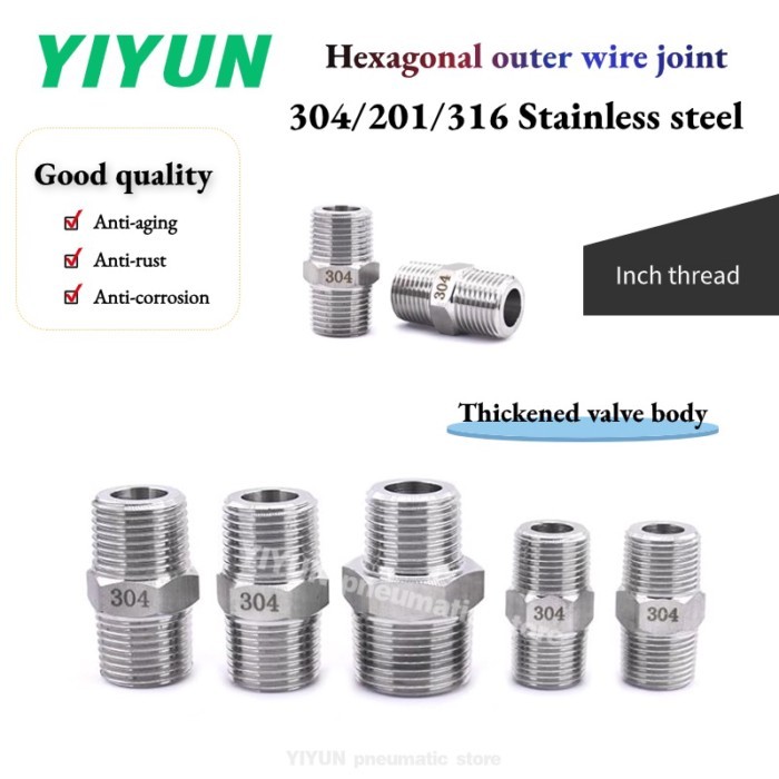 DN6 DN8 DN10 DN15 DN20 DN25 DN32 DN40 DN50 DN65 DN80 100 304/201/316 Stainless steel Hexagonal oute
