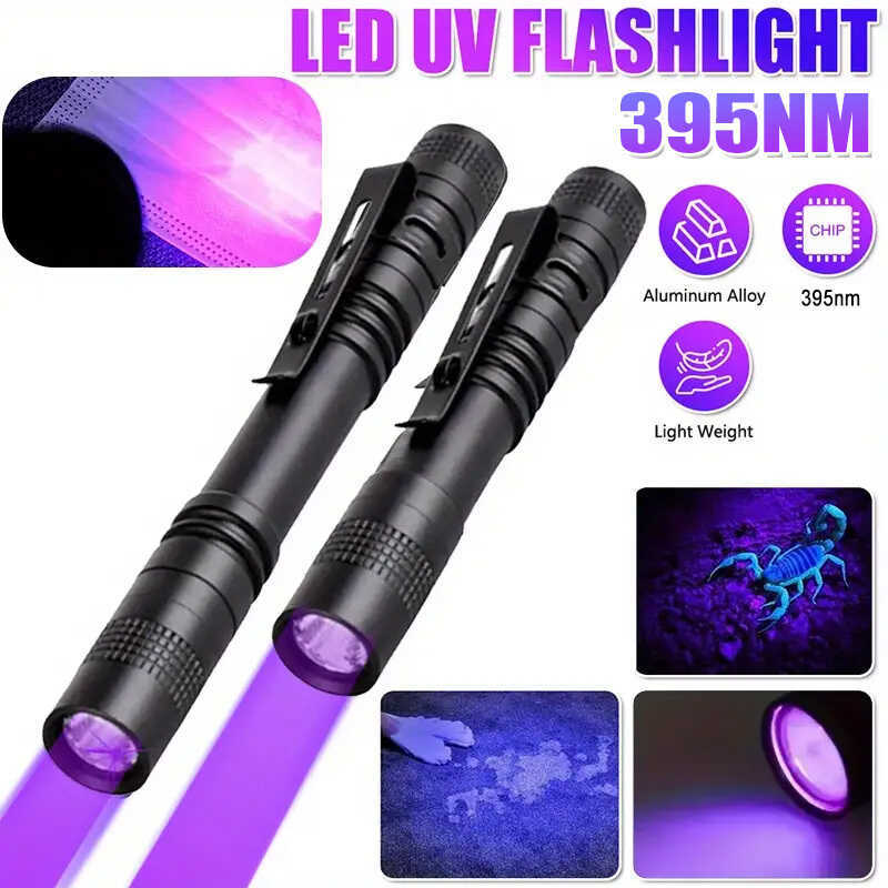 395nm UV ปากกา FLaslight, ไฟฉาย Blacklight พร้อมคลิปเครื่องตรวจจับแบบพกพาสําหรับโรงแรม/ปัสสาวะสัตว์เ