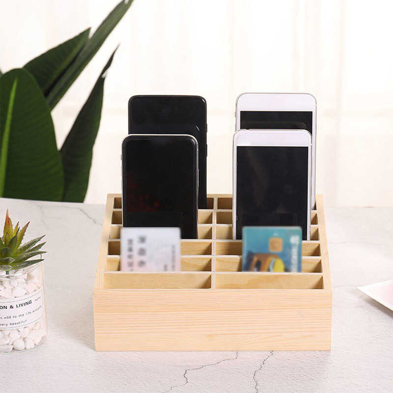 imple Mobile Phone Stor Office Classroom Mobile Phone Placement Rack Wooden Multi-Grid Mobile Phone