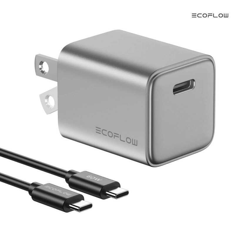 ECOFLOW เครื่องชาร์จ USB, Rapid 20W/30W/65W GaN Type C ปลั๊กชาร์จปลั๊กแบบพับได้, ใช้งานร่วมกับสาย US