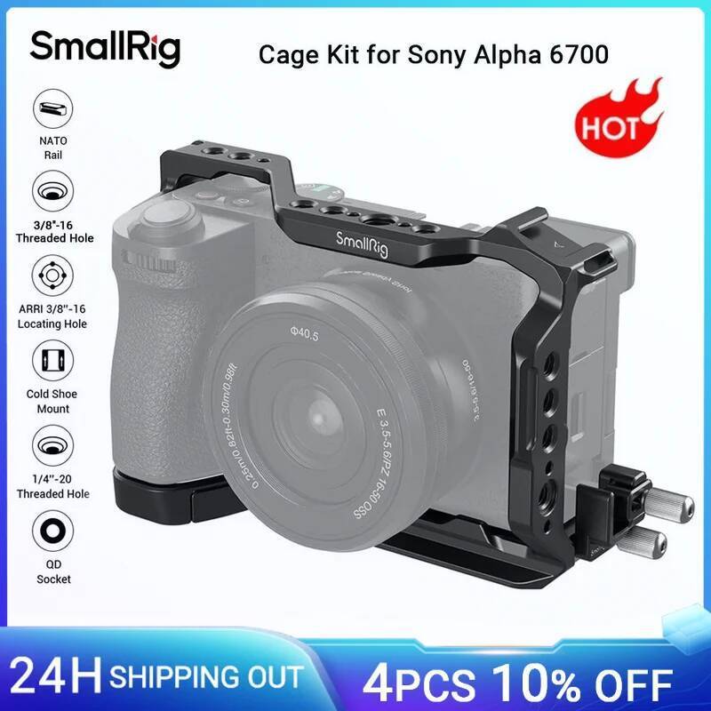 TC SmallRig A6700 ชุดกรงสําหรับ Sony Alpha 6700 แผ่นปลดเร็วในตัวสําหรับ Arca พร้อมสาย Clamp สําหรับ 