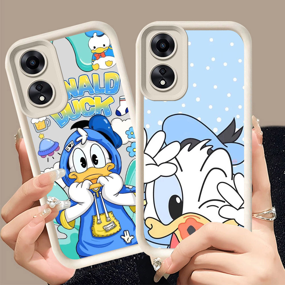 Q-13 Donald Duck ขาวดำเคสโทรศัพท์หรับ OPPO Reno 8T A2X A1X A98 A1 A60 F23 Pro 5G ปกสีชมพู